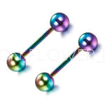 Tiny Rainbow Barbell Earrings 3mm Pink Photo 0