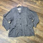 Flax  Black 100% Linen Jacket Tunic Womens Small Oversize Lagenlook Button Blazer Photo 2