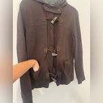 Lauren Ralph Lauren Brown Hooded Lightweight Toggle Jacket Leather Accents Med Photo 1