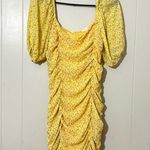 All in Favor Sasha Yellow Floral Ruched Sweetheart Neck Mini Dres Womens L NWT Photo 1