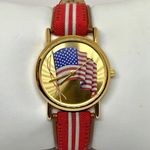 Vintage Valdawn American Flag wrist watch 33mm gold tone Leather Band running Photo 0