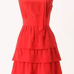 Anthropologie Silk Red Tiered Ruffle Midi Dress 6 Femme Fatale‎ Coquette Holiday Photo 0