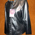 Emporio & co black leather feminine ruffled design zip up jacket! Size L Photo 3