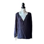 J.Crew Black Pointe Sir Tunic Blouse Long Sleeve V-Neck Boho Goth Witchy M Moto Photo 1