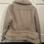 Giolshon Women's Faux Suede Leather Faux Fur Coat with Faux Fur Collar with belt Gray Size XL Photo 2