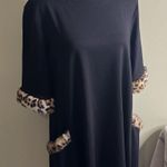 Sara Campbell black short sleeve fur trim cheetah front pockets swing dress Size L Photo 2