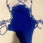 SheIn Blue and White One Piece Swimsuit with High-Cut Design Photo 0