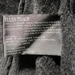 Ellen Tracy Black Faux Suede Hooded Coat Gold Zipper Faux Fur Trim Large Photo 2