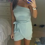 Lucy in the Sky Blue Bodycon Off The Shoulder Tie Dress Photo 0
