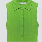 ZARA Button Up Polo Collar Knit Green Ribbed Sleeveless Mini Dress Size Medium Photo 1