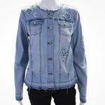 Renuar Distressed Star Accented Collarless Denim Jacket Photo 3