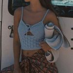 ZARA Pointelle Knit Top in Light Blue Photo 5