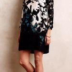 Anthropologie  MAEVE SHADED GARDEN BLACK PRINT DRESS CUTOUT SLEEVES XSP Photo 2
