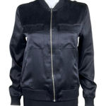 Equipment  Black 100% Silk Zip Up Bomber Jacket Photo 0
