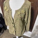 DKNY Vtg Y2K  Cardigan Sweater Sz XL Gold Ochre Button Front Cable Chunky Knit Photo 1