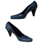 Donald Pliner Couture Denim Oil Skin Leather Pump Shoe Detail Stitching NIB $295 Blue Size 6 Photo 1