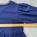 Solitaire Medium Blue Embroidered Rayon Peasant Dress Bohemian Festival Photo 6