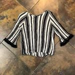 Lavender Field  Black White Strips Wrap Top with Fringe Size M Photo 8