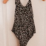 Free People Black cream dainty micro Floral Halter thong Bodysuit Size small Photo 0