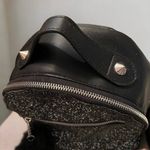 Black Glitter Faux Leather Mini Backpack with Pom Photo 6