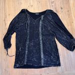 POL  Black Mineral Wash Slit Sleeve Top Size L‎ Photo 0
