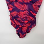 Boden One Piece Swimsuit Ruched Tropical Palm Leaf Print Purple Red US 8 Photo 2