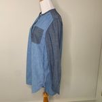 Lands' End Chambray Colorblock Denim Dress Button Front Sz Medium Blue Photo 2