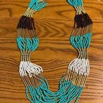 Statement Necklace 15 Stand Layered Seed Bead Multi Layer Long 32" Gold Tone Photo 0