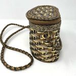 Vintage 90s Metallic Gold Braided Leather Mini Woven Basket Crossbody Purse Bag Photo 1