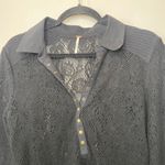 Free People  Black Lace Long Sleeve Button Snap Collared Shirt Sz Medium Photo 2