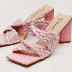 Nasty Gal Raffia Asymmetrical pink braided chunky block heel sandals size 5 / 36 Photo 0