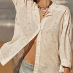 Free People  Dainty Ethereal Cottage Mae Washed Eyelet Shirt in White Size Medium Photo 0