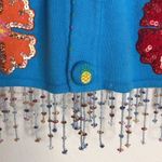 Just Be Just B glitzy sequin pineapple and flower button up cardigan sweater size medium Photo 4