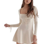 House Of CB  Caprice Milkmaid Rib Knit Cream Fit & Flare Mini Dress Large Femme Photo 0
