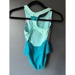 Speedo Women's One-Piece Swimsuit in Teal with Pink and Light Blue Accents Photo 5