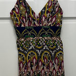 Aryeh  100% Cotton Vibrant Patterned Boho Beaded Babydoll Tank Top - Size Small Photo 0