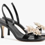 Larroude Hibiscus Slingback Heel Sandals in Black Leather Flower Size 10 Heels Photo 0