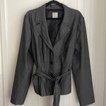 Halogen  Women's Linen Blend Blazer Dark Gray Three Button Tie Belt Lined Size 16 Photo 1