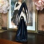 NAVY BLUE PVC VINTAGE 1960'S TOP HANDLE SATCHEL HAND BAG Photo 4