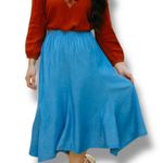 Vintage 80s Alfredo’s Wife Blue Chambray Denim Handkerchief Hem Skirt Made USA Photo 0