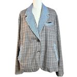 Free People Riley Vintage Plaid Denim Trim Blazer Jacket Size XL Preppy Punk Photo 1