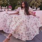 JessaKae Women’s Amelia Dress Sweatheart Neck Puff Sleeve in Cream Floral 1X Pink Photo 1