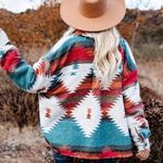 Boutique Aztec Yellowstone Distressed Flannel shacket Photo 3