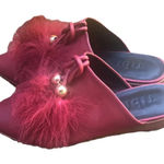 Tibi  BURGUNDY FEATHER MULES Photo 0