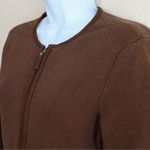 Ralph Lauren Lauren Petite Small Brown Cotton Zip Up Cardigan Pockets Suede Fall Photo 2