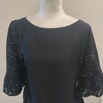 Loft NWT  Black Eyelet Lace Embroidered Top Sz M Photo 1