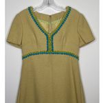American Vintage OOAK Vintage 60s mod tweed yellow dress, blue green trim fringe hem Medium Photo 1