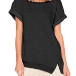Pam & Gela Asymmetrical Side Zipper Short Sleeve Sport Sweatshirt Top Black XS Photo 0
