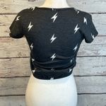 BRIT & BRI Crop Top Lightning Bolt Print Gray Photo 1
