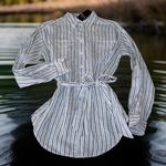 Ralph Lauren Lauren ‎ Women’s PS Striped BELTED Linen Tunic Blouse Black Lable Photo 5